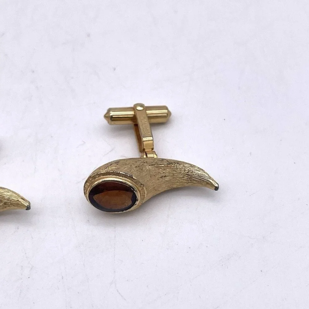 RALPH DESTINO VINTAGE LARGE GOLD TONE BEADED SCULPTURE MODERNIST CUFFLINKS